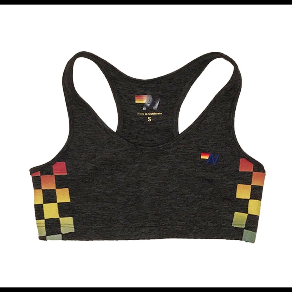 Aviator Nation racing rainbow sports bra